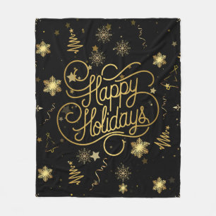 Elegant festlich Schwarz und Gold Frohe Weihnachte Fleecedecke