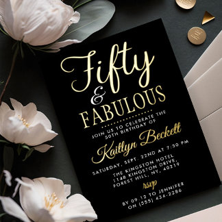 Elegant Fifty and Fabulous! 50. Geburtstagsfeier Folieneinladung