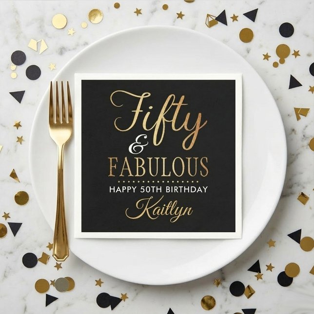 Elegant Fifty and Fabulous! 50th Birthday Party Serviette (Von Creator hochgeladen)