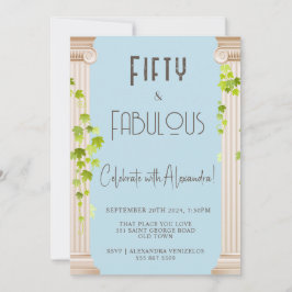 Elegant Fifty Fabulous Griechisches Thema Blue Bir Einladung