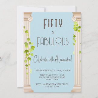 Elegant Fifty Fabulous Griechisches Thema Blue Bir Einladung