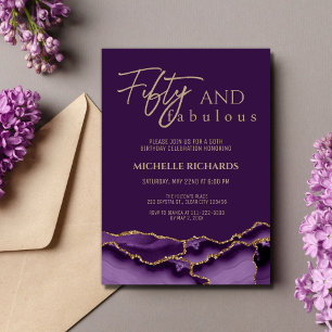 Elegant Fifty und Fabulous Purple Gold Achat Einladung
