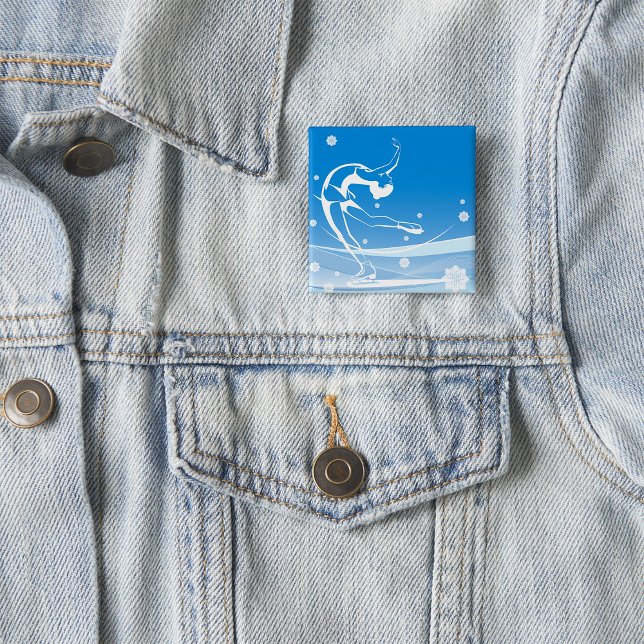 Elegant Figure Skater Silhouette Snowflakes Button (Von Creator hochgeladen)