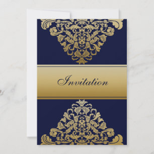 Elegant Filigree Navy Gold Wedding Einladung