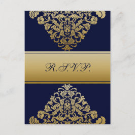 Elegant Filigree Navy Gold Wedding Einladungspostkarte