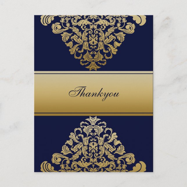 Elegant Filigree Navy Gold Wedding Postkarte (Vorderseite)
