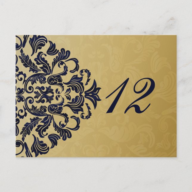 Elegant Filigree Navy Gold Wedding Postkarte (Vorderseite)