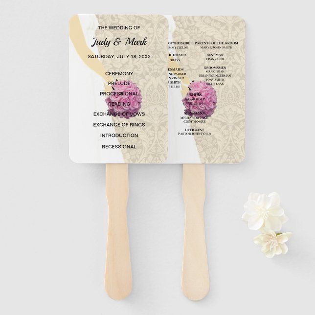 Elegant Filigree Wedding Gown Programm Fächer (Vorne und Hinten)