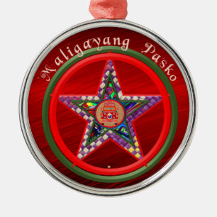 Elegant Filipino  Christmas Parol & Jeepney Ornament Aus Metall
