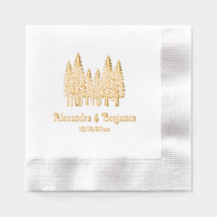 Elegant Fir Trees Wedding Couple Name Date Servietten Mit Folie