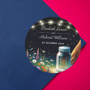 Elegant Firefly Rustic Wedding Einladung Runder Aufkleber