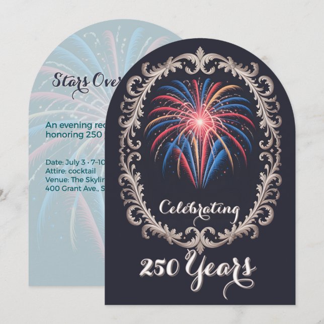 Elegant Fireworks 250 Years Celebration QR Code Einladung (Vorne/Hinten)