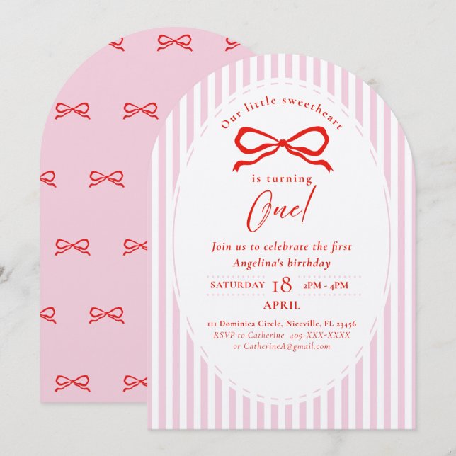 Elegant First Birthday Invitation. Einladung (Vorne/Hinten)
