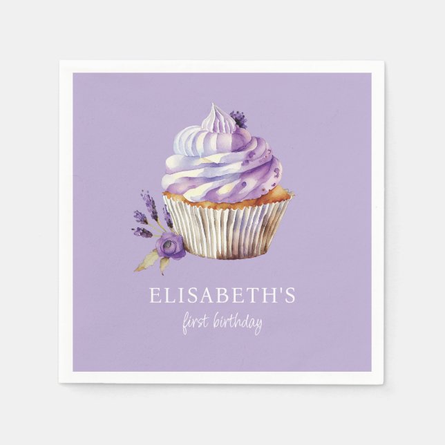 Elegant First Birthday Pastel Violet Personalisier Serviette (Vorderseite)
