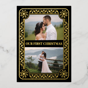 Elegant First Christmas 2 Foto Gold Custom Folien Feiertagskarte