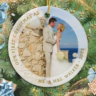 Elegant First Christmas als Mr. und Mrs. Foto Keramik Ornament