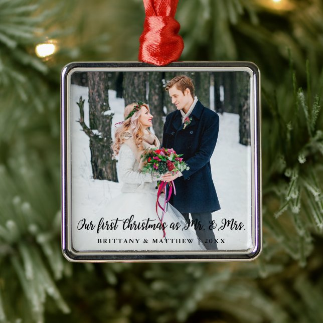 Elegant First Christmas als Mr. und Mrs. Ornament Aus Metall (Baum)