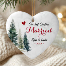 Elegant first Christmas Married heart shaped