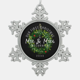 Elegant First Christmas Mr. Wreath Personalisiert Schneeflocken Zinn-Ornament