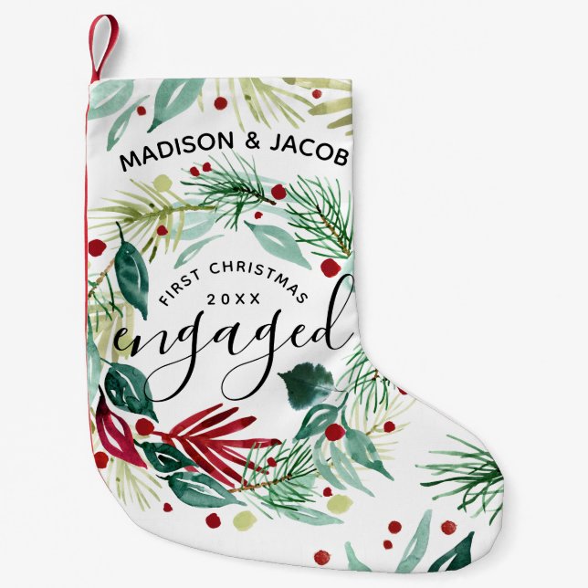 Elegant First Christmas Verlobt Greenerity Wreath Kleiner Weihnachtsstrumpf (Vorderseite)