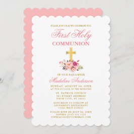Elegant First Communion Wasserfarbe Rosa Einladung