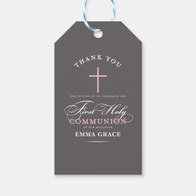 Elegant First Holy Communion Danke Pink Geschenkanhänger (Vorderseite)