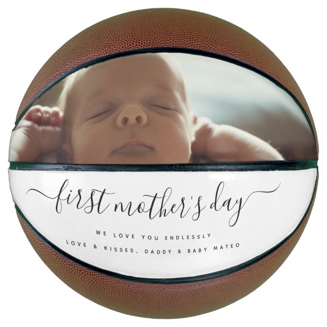 Elegant First Mother's Day Custom Foto Collage Basketball (Vorderseite)