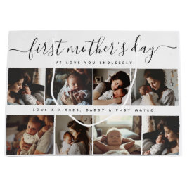 Elegant First Mother's Day Custom Foto Collage Große Geschenktüte