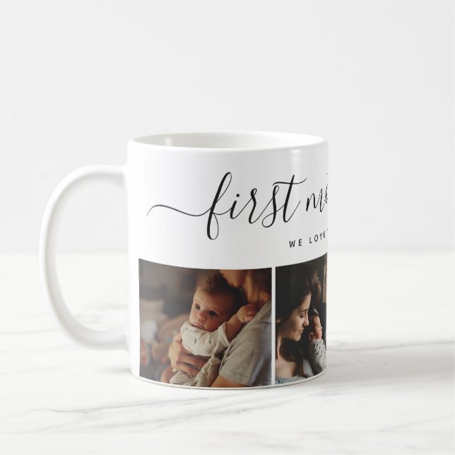 Elegant First Mother's Day Custom Foto Collage Kaffeetasse (Links)