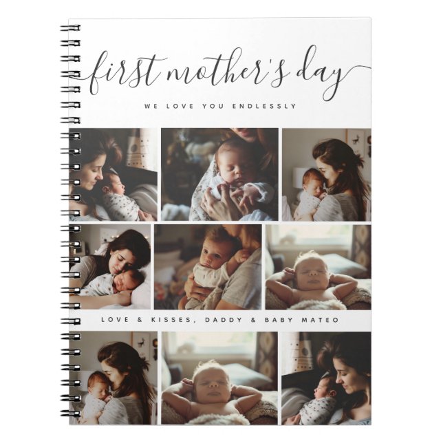 Elegant First Mother's Day Custom Foto Collage Notizblock (Vorderseite)