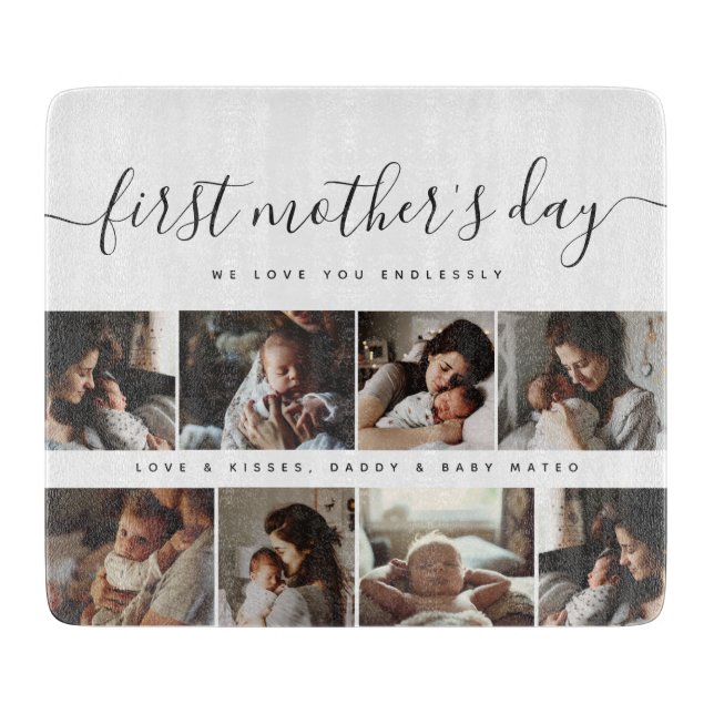 Elegant First Mother's Day Custom Foto Collage Schneidebrett (Vorderseite)