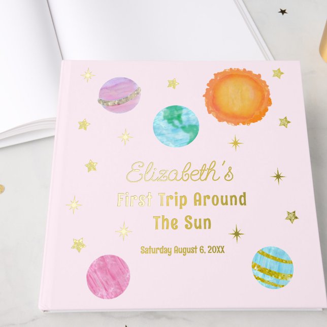 Elegant First Trip Around The Sun Girl's Birthday Gästebuch (Von Creator hochgeladen)
