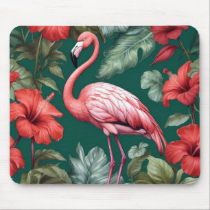 Elegant Flamingo Hibiskus Blume Emerald Green Mousepad
