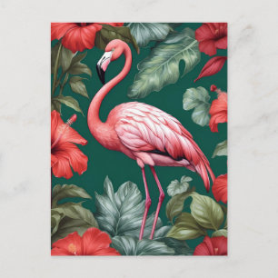 Elegant Flamingo Hibiskus Blume Emerald Green Postkarte