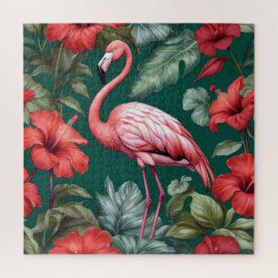 Elegant Flamingo Hibiskus Blume Emerald Green Puzzle
