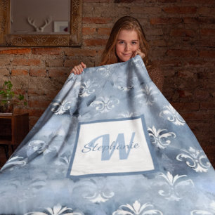 Elegant Fleur-de-Lis - Vintages blaues Französisch Sherpadecke