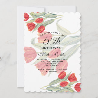 Elegant Flora Spring Red Tulip 55. Geburtstag Einladung