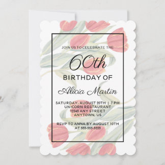 Elegant Flora Spring Red Tulip 60. Geburtstag Einladung