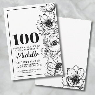 Elegant Floral 100. Geburtstag Einladung