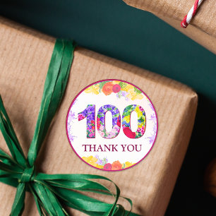 Elegant Floral 100. Geburtstagsparty / 100 Jahre Runder Aufkleber