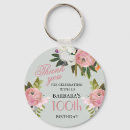 Elegant Floral 100th Birthday Party Favor Schlüsselanhänger