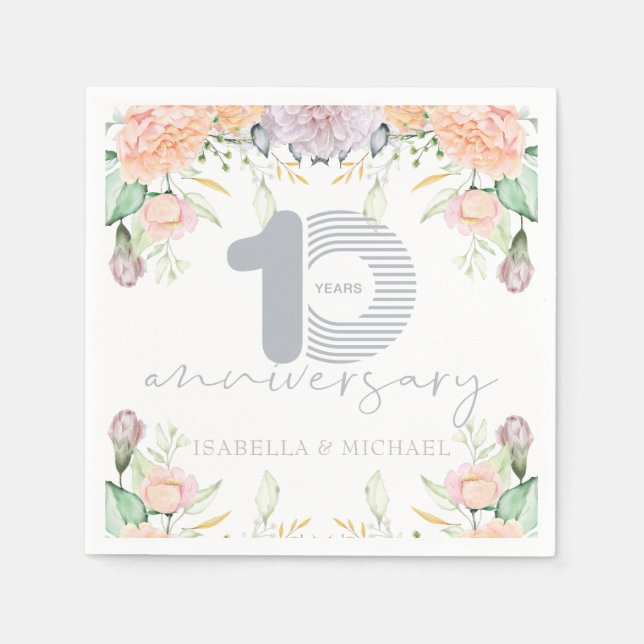 Elegant Floral 10. Hochzeitstag Serviette (Vorderseite)