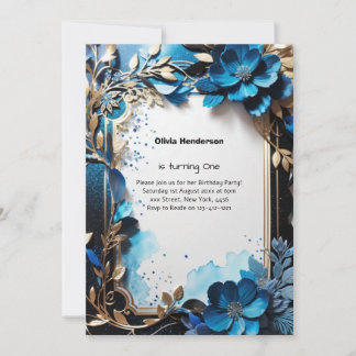 Elegant Floral 1. Geburtstag Einladung