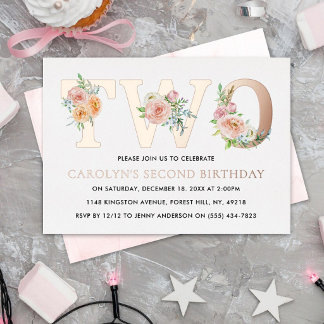 Elegant Floral 2. Geburtstag Real Folieneinladung