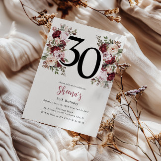 Elegant Floral 30. Geburtstag Einladung