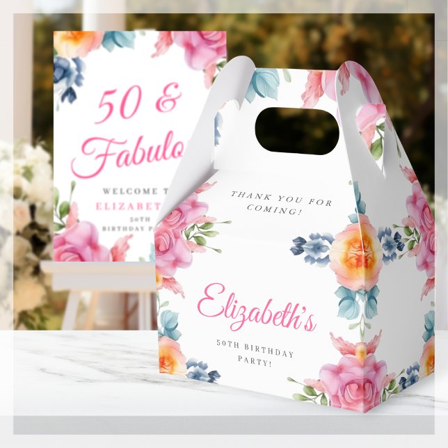 Elegant Floral 50. Geburtstag Gefallen Box Geschenkschachtel (Von Creator hochgeladen)