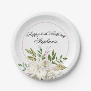 Elegant Floral 50. Geburtstag Pappteller