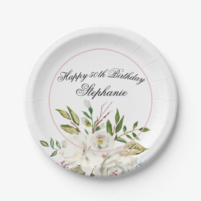 Elegant Floral 50. Geburtstag Pappteller (Vorderseite)