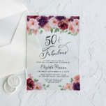Elegant Floral 50. Geburtstagsparty Acryleinladungen<br><div class="desc">Chic Clear Acryl Einladung für ihre 50. Geburtstagsparty mit "50 & Fabulous" in einem eleganten Drehbuch und Aquarellfarben bordeauxrot,  rosa und lila Blumen.</div>