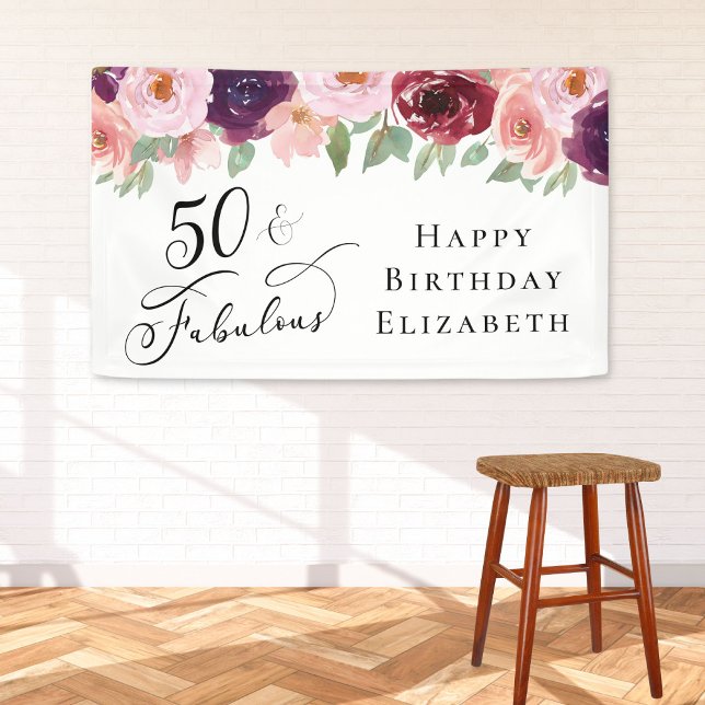 Elegant Floral 50. Geburtstagsparty Banner (Von Creator hochgeladen)